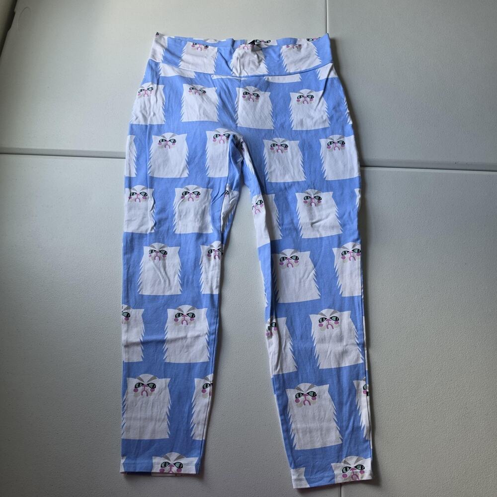 Nooworks Leggings Womens 3XL Blue White Cat Print High Rise Ankle Yoga Pants